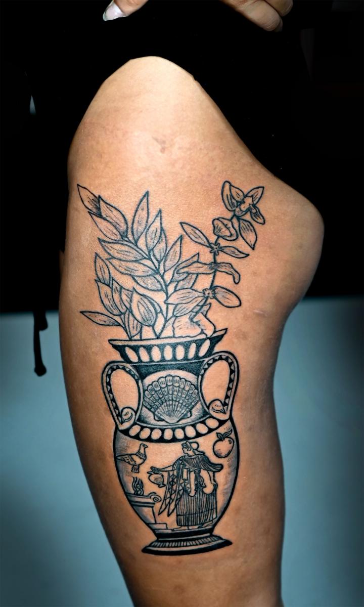 Tattoo uploaded by Elva Stefanie • Greek god hephaestus gorgon shield!  Geometric blackwork stippling magic! • Tattoodo