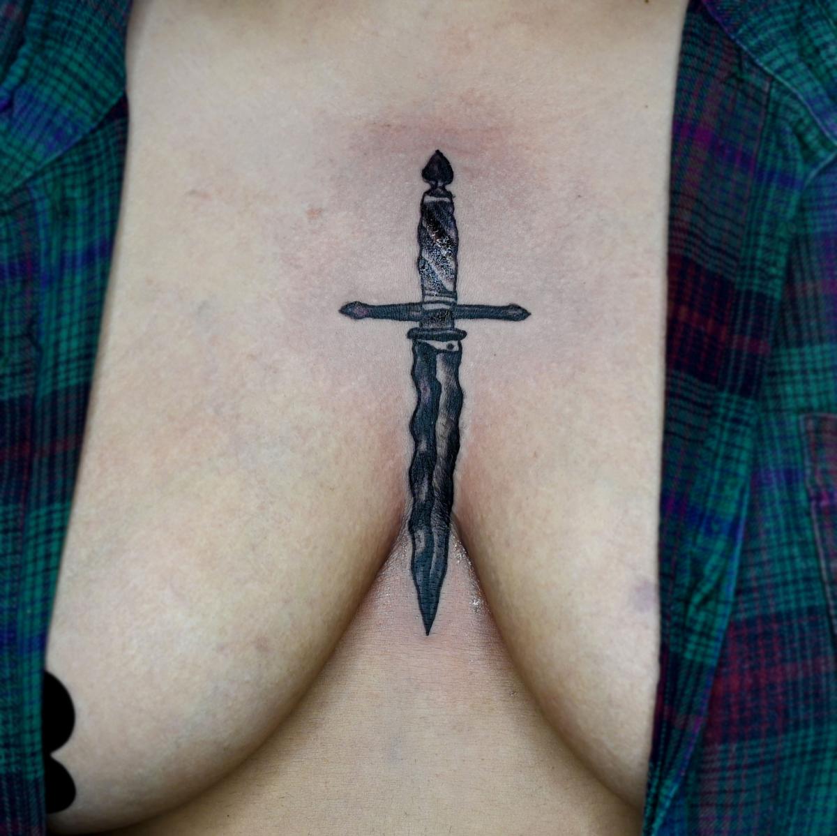 Dagger & Rose Neck Tattoo