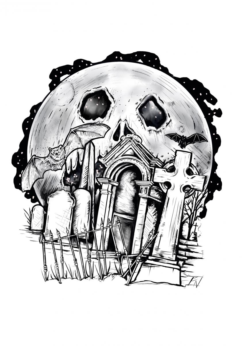 black cat halloween in graveyard tattoo design  a photo on Flickriver